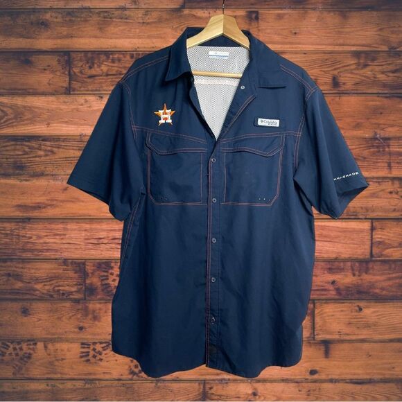 5 for $25🔥Columbia Houston Astros Navy Button Front Shirt Medium - Picture 1 of 8